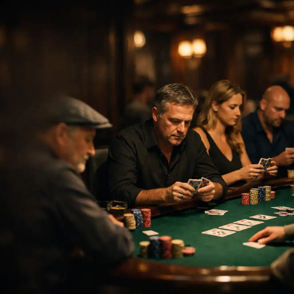 Pokerový turnaj s hráči u stolu